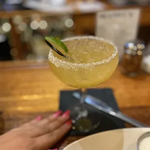 a margarita with a slice of chicken