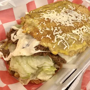 Patacon (fried plantain sandwich)