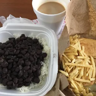 Cuban sandwich, side rice &amp; beans and Cafe Con Leche-- just what the Doctor ordered!!  Delicious lunch!!