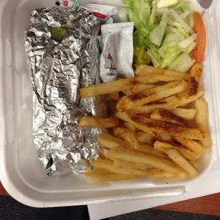 Chicken souvlaki platter $8.49, plus OLD BAY comes on fries by default.