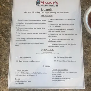 Lunch menu