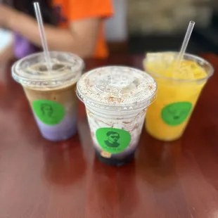 Ube latte, ube chai and mango refresher