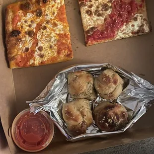 Vodka Slice, grandma slice, 4 Garlic Knots