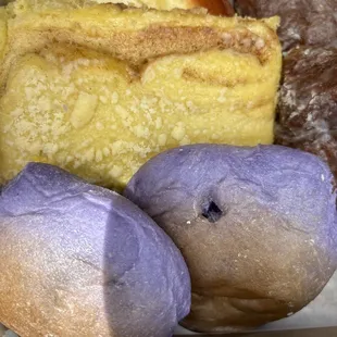 Poi and haupia bun, poi donuts , butter horn and custard danish