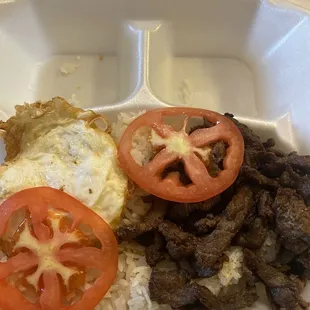 Tapsilog (Beef Tapa - Fried Rice - Egg) with Slice of Tomato