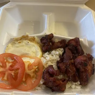 Tocisilog (Authentic Tocino - Fried Rice -Egg with a Slice of Tomato)