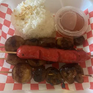 Street Food Isaw Pork bangs - rice - hotdogs