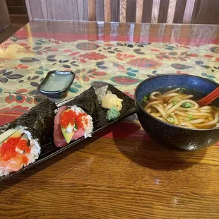 Hand rolls and udon soup