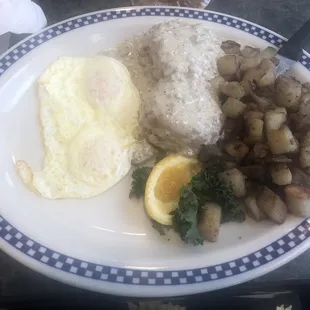 Biscuits and Gravy with Home Fries and Eggs