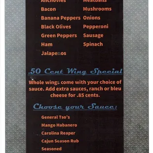 Friday Night Happy Hour provides discounted pizzas, $2 bottle specials and .50 cent wing deals! We have the "best pizza in the area"