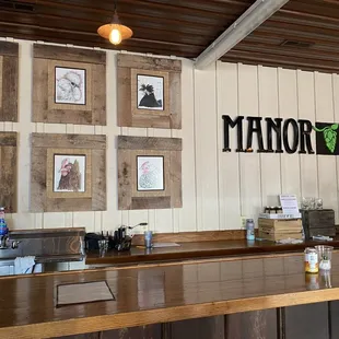 a bar with a wooden counter