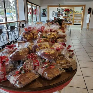 a table full of bread