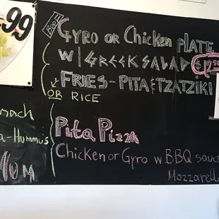 a menu on a blackboard