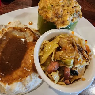 That cabbage really is amazing. The mashed potatoes have pieces of the skin in it for texture.