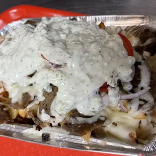 Cheesy gyro fries