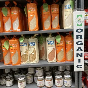 a shelf of organic spices