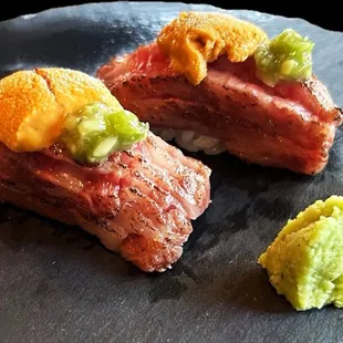Uni &amp; Seared A5 Yonezawa Wagyu Nigiri Sushi