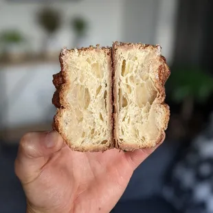 9/12/21 -  Kouign-amann cross-section. Even bubbles and layer distribution. High quality.