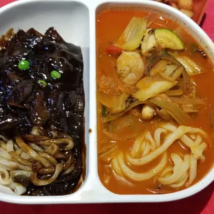 Jjajangmyeon and Jjampong combo with hand-pulled noodles.
 
 Hand-pulled noodles are freshly made on Tuesdays and Wednesdays 2-8pm.