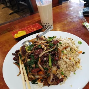 Mongolian Beef &amp; Fried Rice $12.00 Delicious!