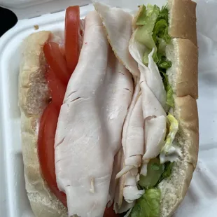 Turkey, lettuce, tomato, and mayonnaise