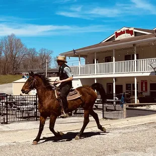 a man riding a horse
