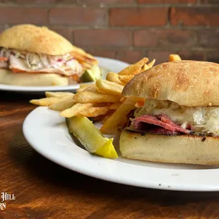 Rueben Sandwith with Truffle Fries and Pickle Spear