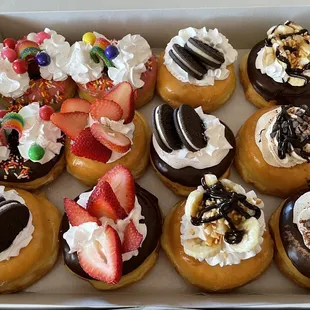 a variety of donuts in a box