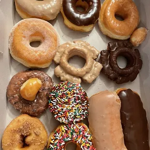 a variety of donuts in a box