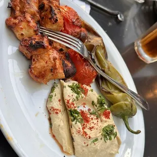 Chicken Kebab with hummus I didn&apos;t want the rice
