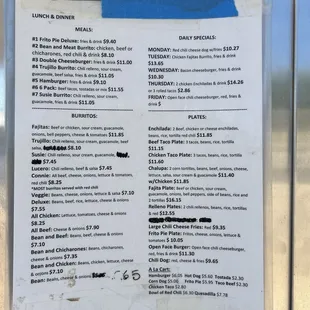 Menu options. The locals told us to get the Trujillo burrito.