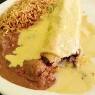 Chimichanga with chili con carne.