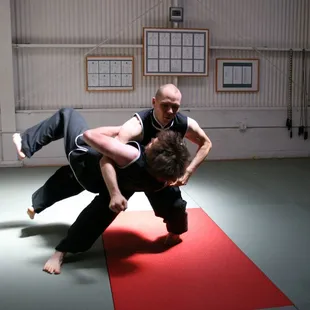 Two martial artists practice a higher level of Mantis Kung Fu