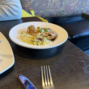 Pork and vegetable egg rolls- minus one! The Basmati rice underneath is so good too! This is a meal in itself!