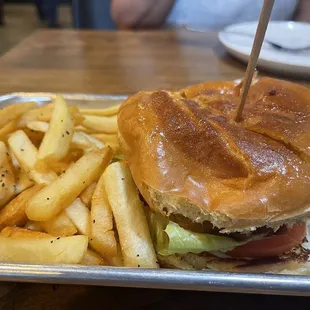 Mantra, Folsom, CA - September 12, 2023 - crispy veg burger with fries