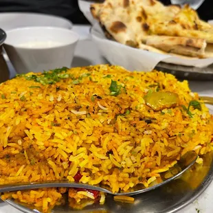 Chicken Biryani and assorted naan