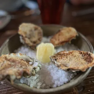 Bbq Barbecued Oysters, Green Garlic Butter, Breadcrumbs, Parmesan