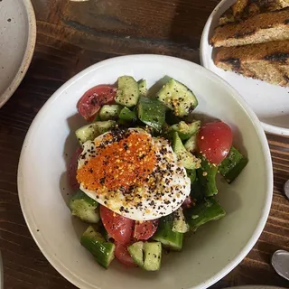 Burrata, Persian Cucumber, Cherry Tomatoes, Smoked Trout Roe, Urfa Vinaigrette, Polenta Toast