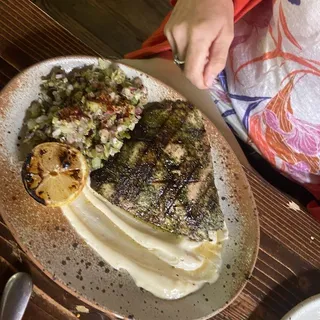 Grilled Local Yellowtail, Castelvetrano Olives, Red Onion, Celery Aioli, Lemon