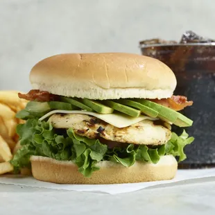 a chicken sandwich and french fries