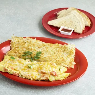 an omelet and toast