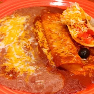 #4 (cheese enchilada and taco) without garnish (I don&apos;t like the extra lettuce, but I do like the olive)