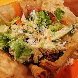 Shredded machaca beef taco salad