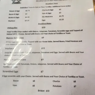 Breakfast menu