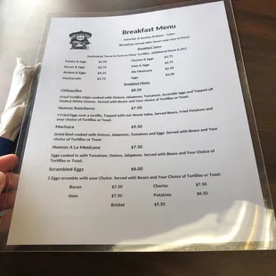 Breakfast menu