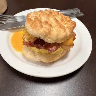 Bacon, egg, &amp; cheese biscuit- hot, fresh, &amp; delicious!