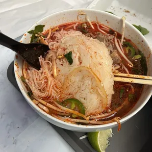 Clumped noodles in the pho