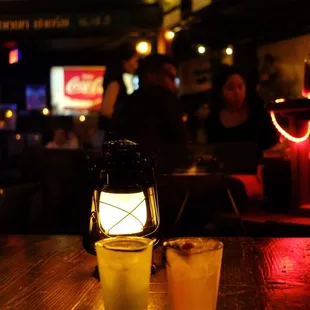 two drinks on a wooden table