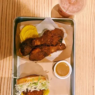 Fried Chicken Sandwich, Fried Chicken Drumsticks, Rachel Gingerbeer (ig: @ouitsfood)