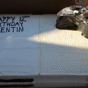 Chocolate chip cake with vanilla icing. Chocolate xbox controller.